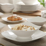 Brentwood 40-Piece Dinnerware Set - Square White Porcelain Plates and Bowls, Service for 8