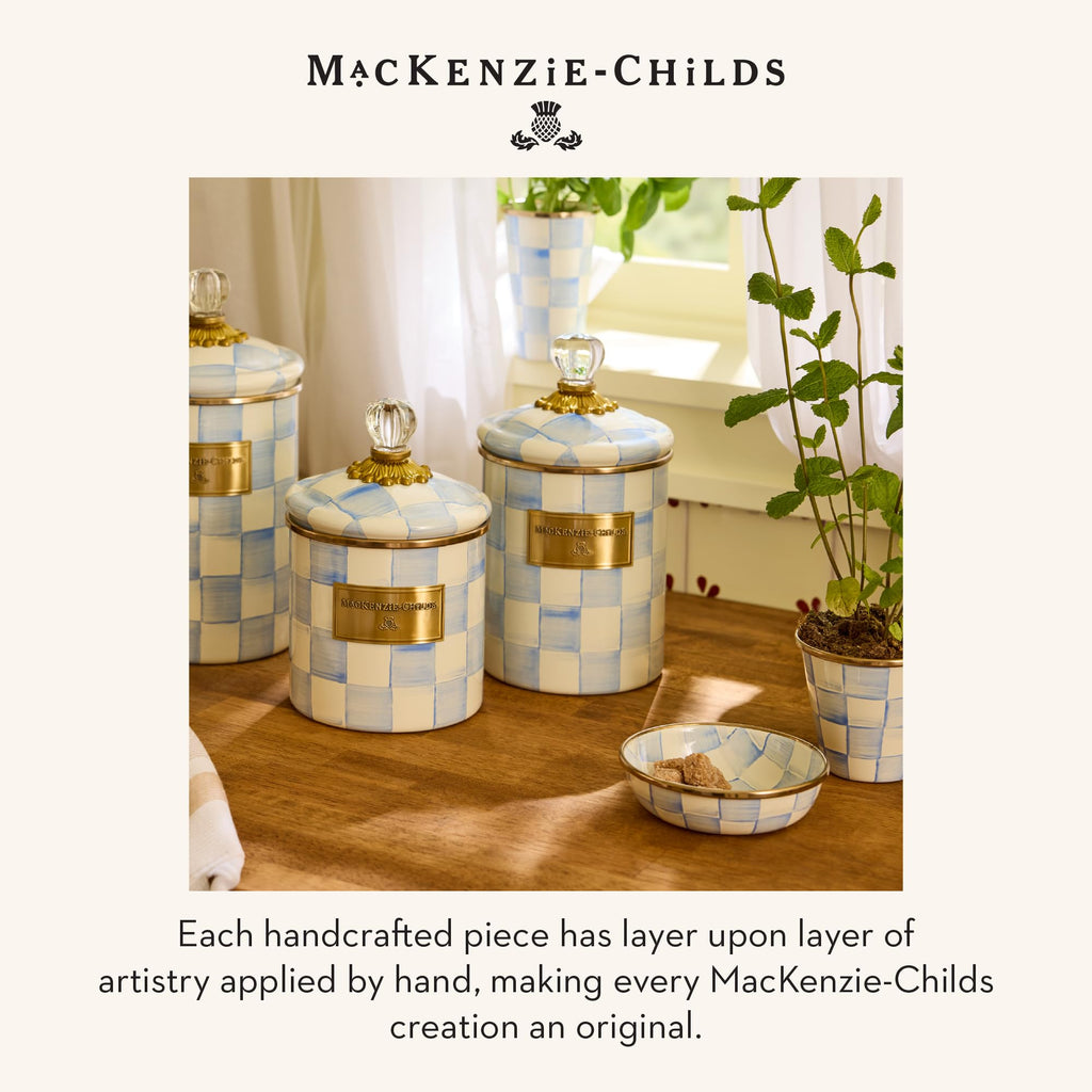 Enamel Herb Pot Set, Small, Light-Blue-and-White Sky Check