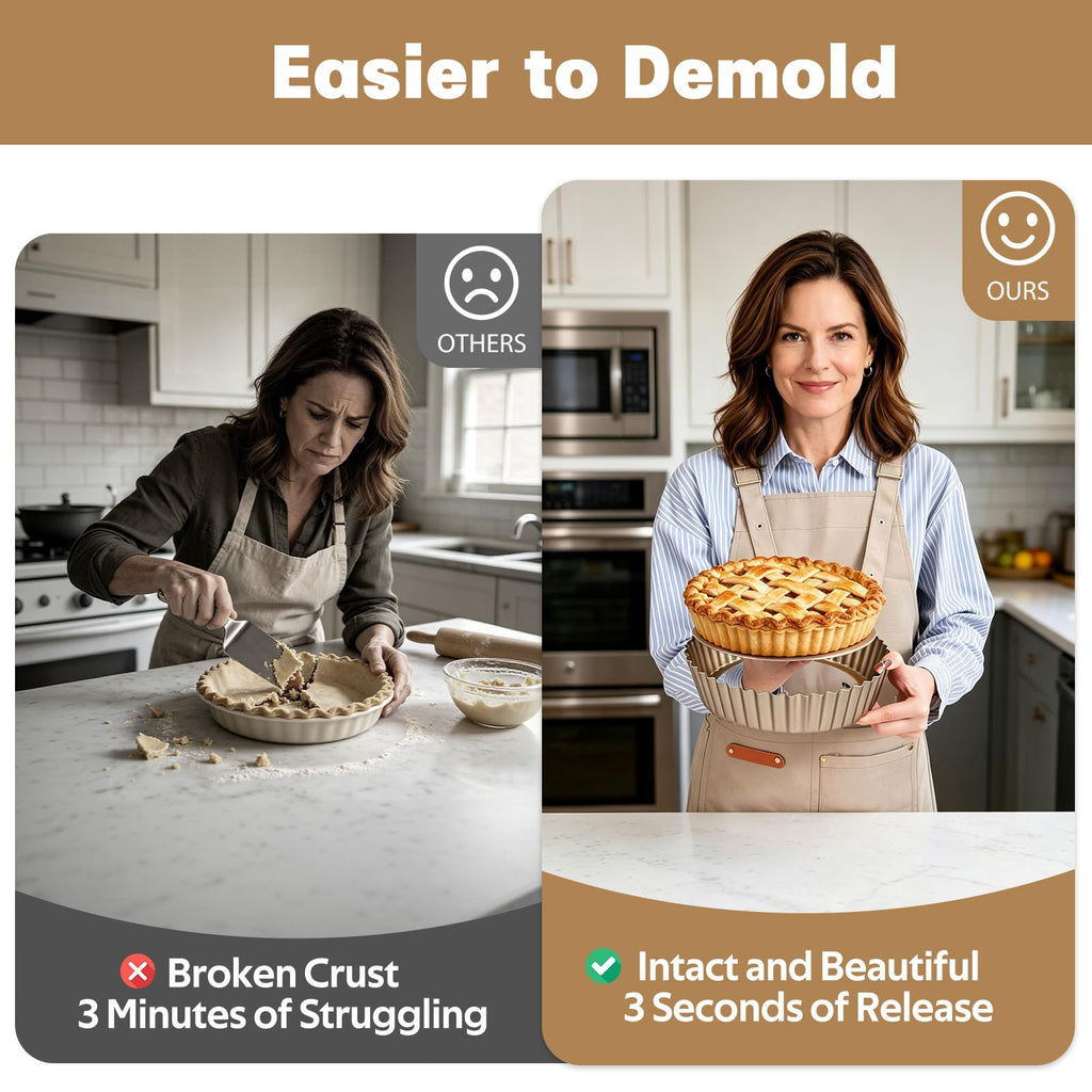 Deep Dish Pie Pan: 2 Pack 9.5 inch Quiche Baking Pan Removable Bottom