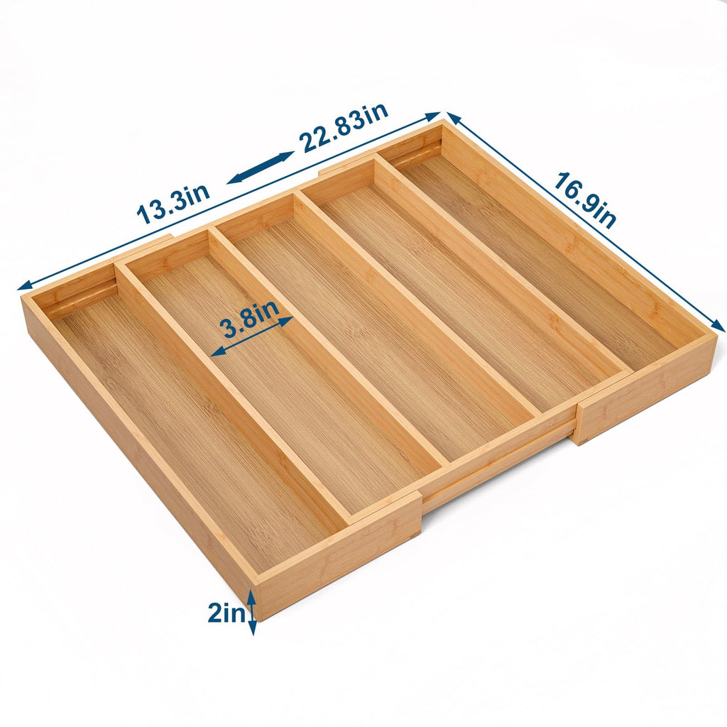 Expandable Bamboo Silverware Organizer, Kitchen Drawer Organizer