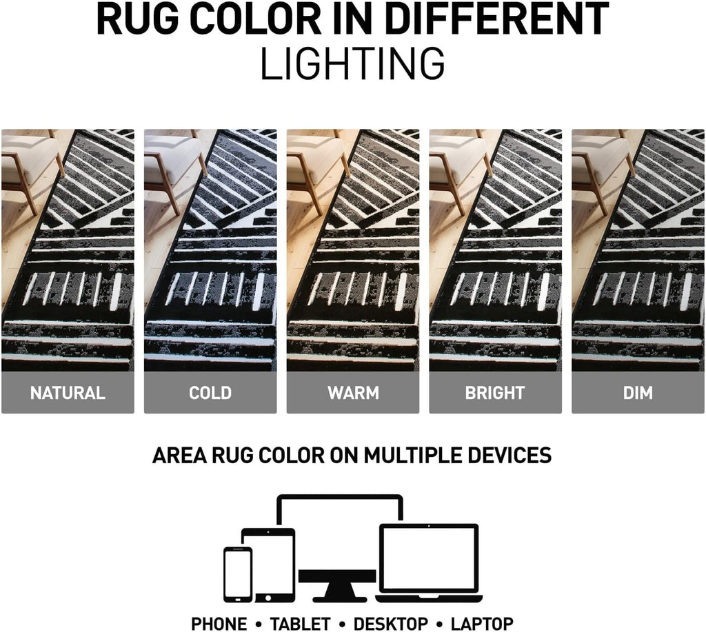 Contemporary Stripe High Traffic Living Room Area Rug Black