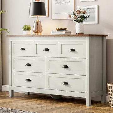 Antique White 7 Drawer, Farmhouse Wood Chest