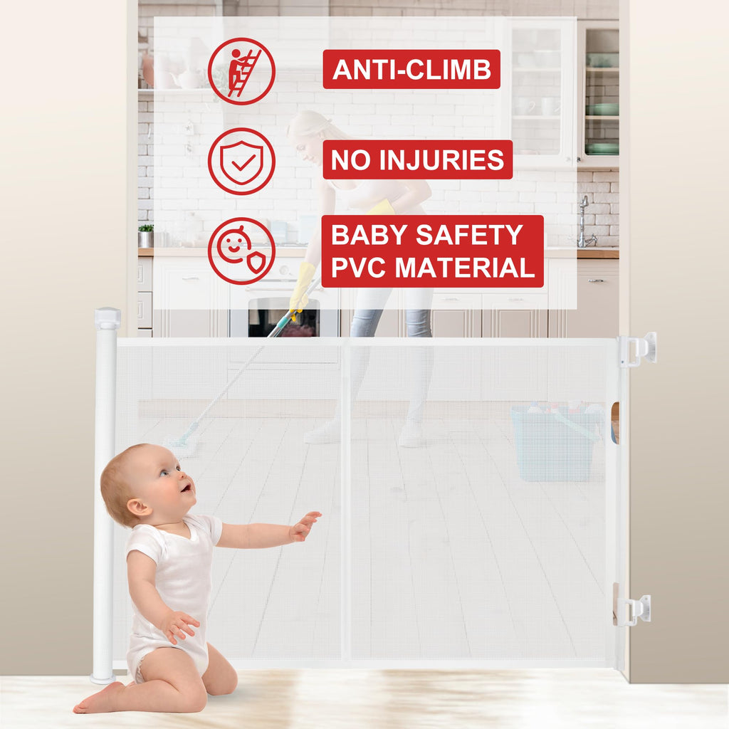 Retractable Baby Gates for Stairs& Doorways, Extends to 150", White