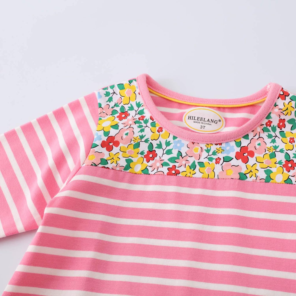 Toddler Girl Long Sleeve Dress Stripe Rainbow Christmas Easter Cotton Casual Tunic Playwear Basic Shirt Party Dresses