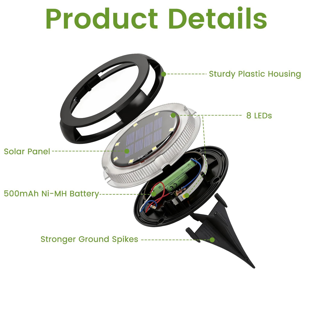 8 Pack Solar Ground Lights Uplight Sidelight 4000K Driveway Lights