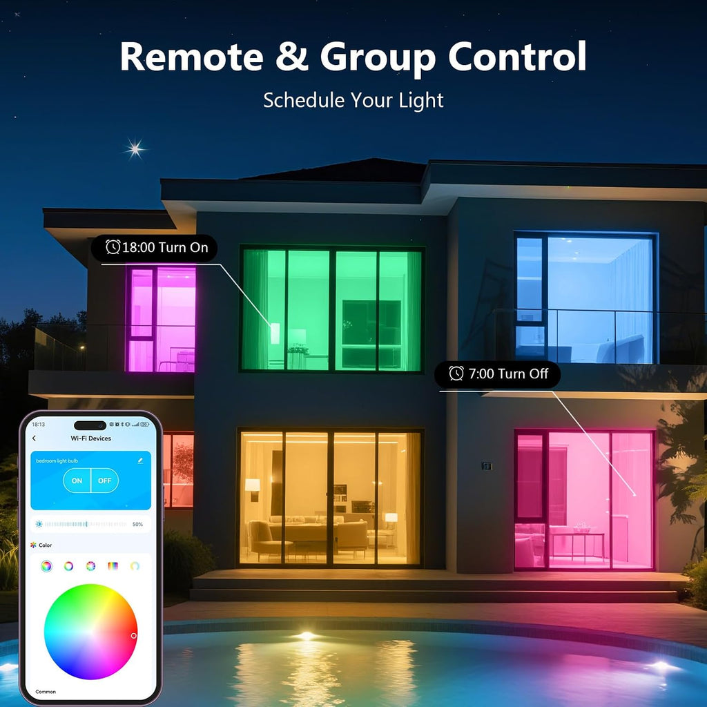 Smart Light Bulbs, RGBCW Color Changing Smart Bulb Compatible with Alexa & Google Home,Preset Scene, Music Sync, A19