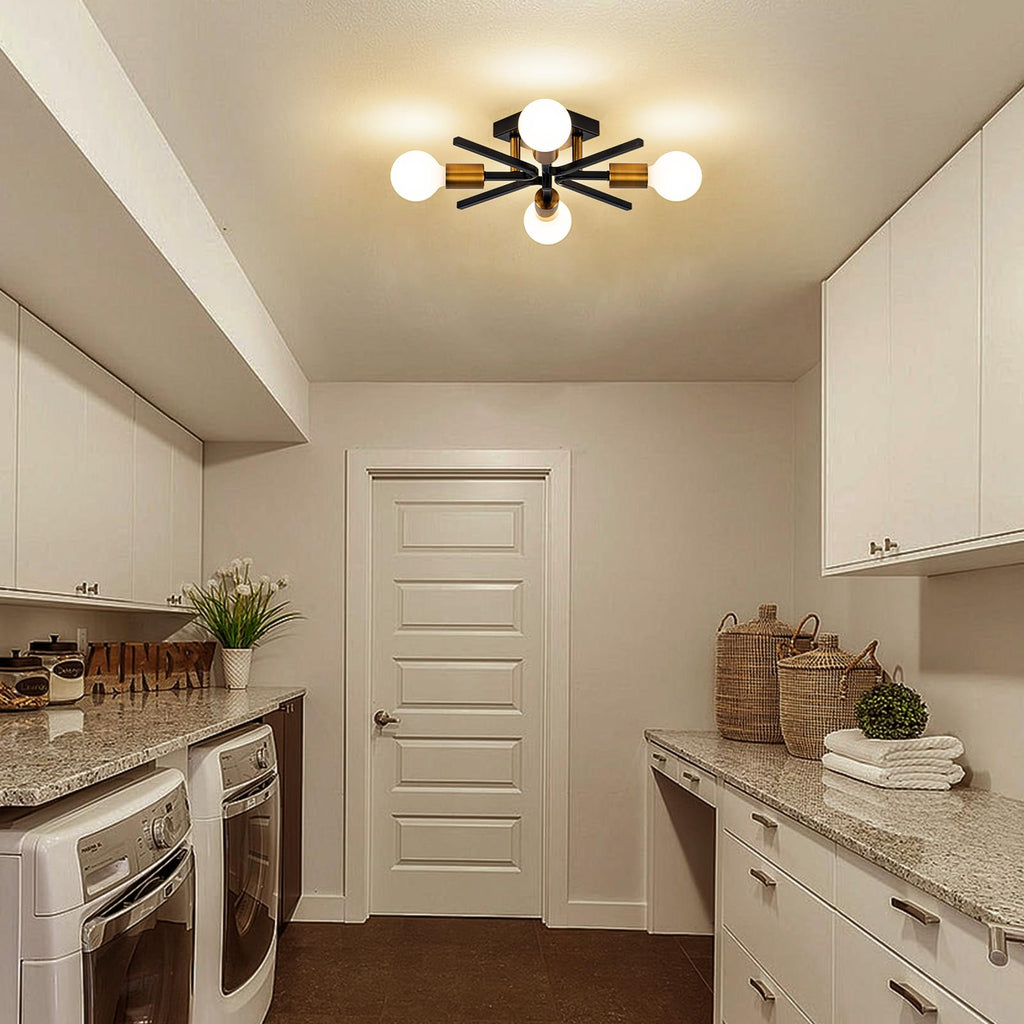 Black Gold Sputnik Ceiling Light Fixture, Farmhouse Semi Flush Mount