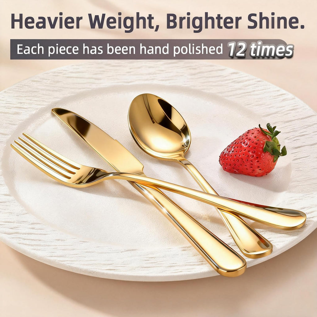 60 Piece Gold Silverware Set for 20, Stainless Steel Forks Spoons and Knives Set, Finish Gold Flatware, Dishwasher