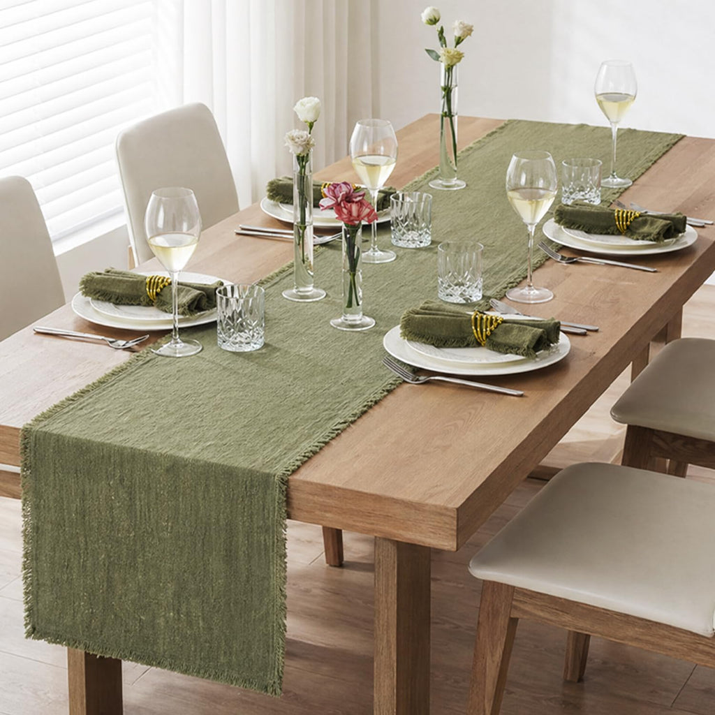 Frayed Edge Table Runner - Moss Green