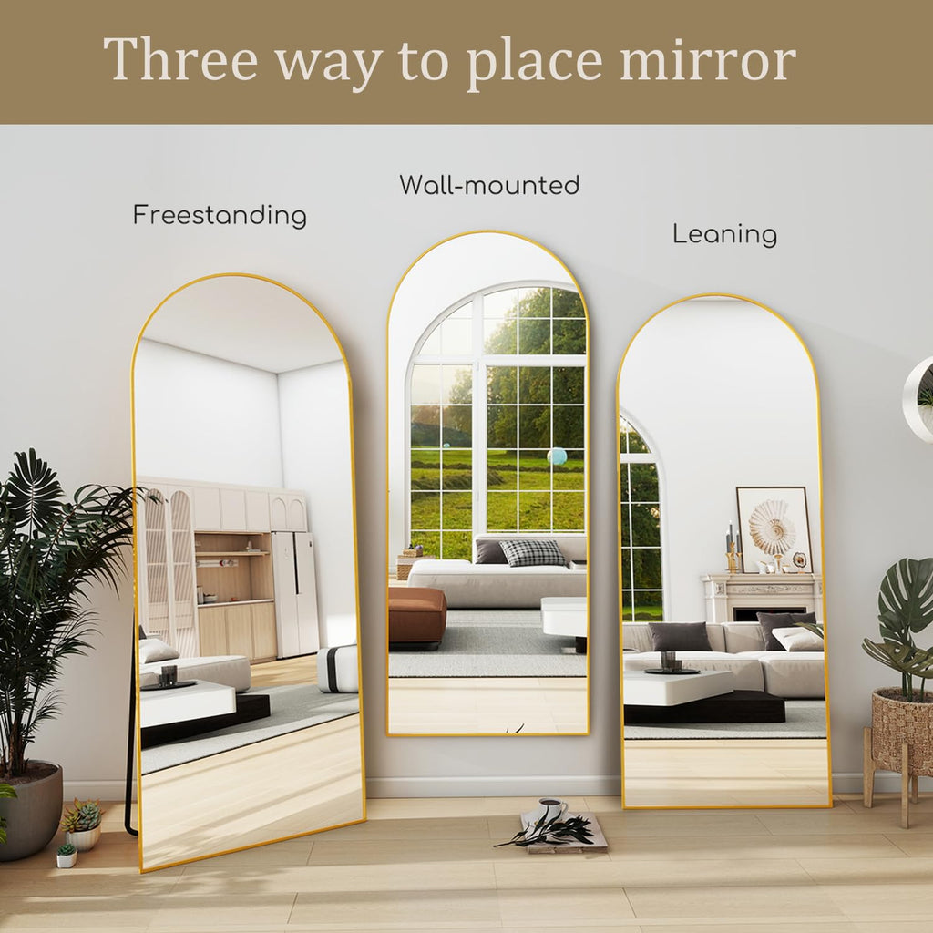 Full Length Mirror, 71′′x30′′Arched Large Floor Body Mirror (Gold)