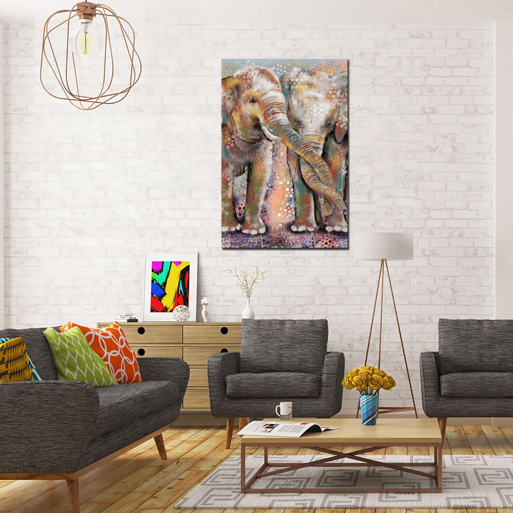 Elephant Painting Canvas Wall Art Boho Paisley Pictures Artwork Vintage Home Living Room Bedroom Framed Ready to Hang