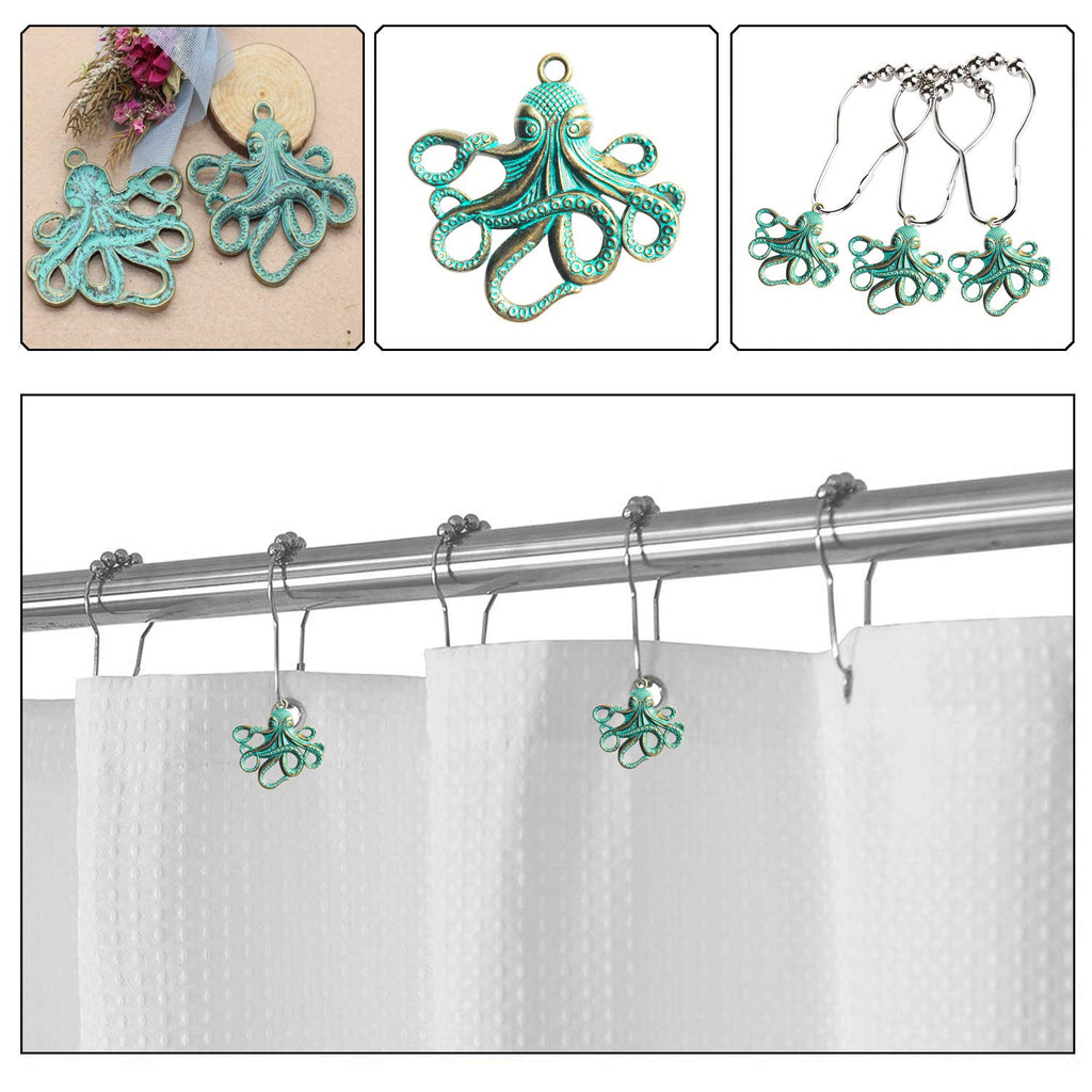 Set of 12 Octopus Shower Curtain Hooks Decorative Home Bathroom Stainless Steel Rustproof