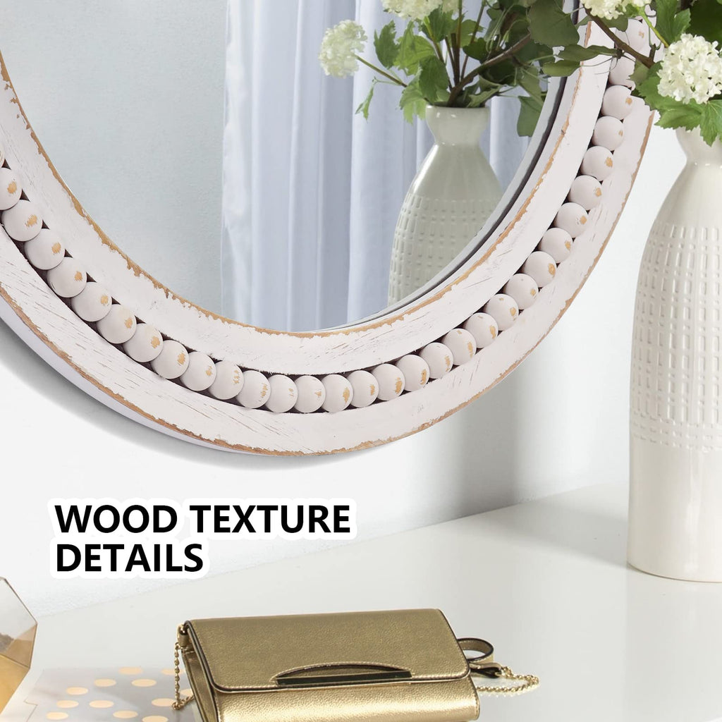 Round Wall Mirror 24" Wood Circle Bathroom Boho Decor Mirrors