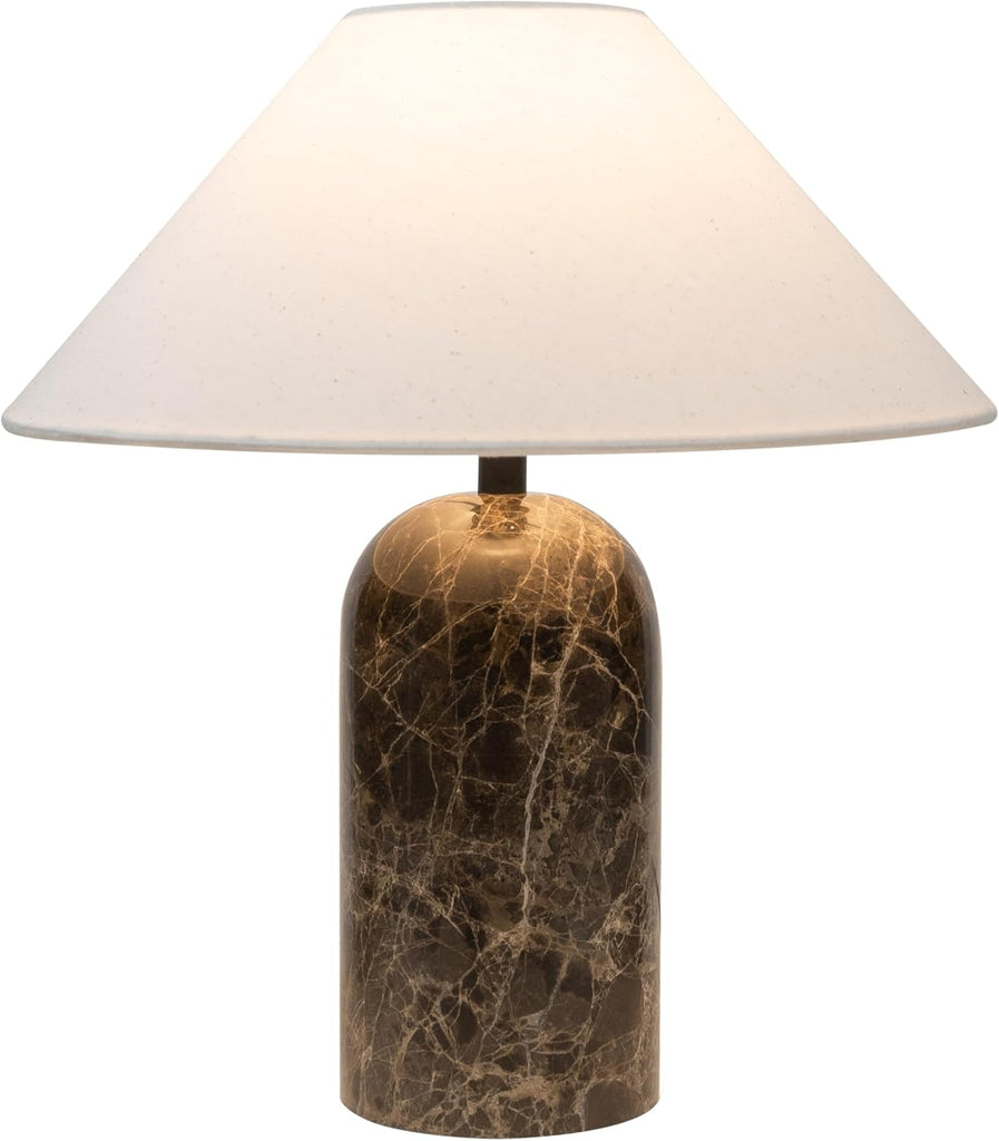 Sansa LED Table Lamp - 14” Modern Stone Table Lamp - Decorative Dimmable Desk Lamp - Brown Marble