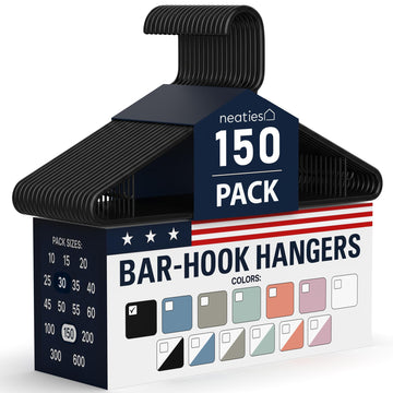 Plastic Hangers 100+ Pack (150 Count) - Made in the USA - 6lb Capacity Standard Clothes Hangers with Strap Hooks for