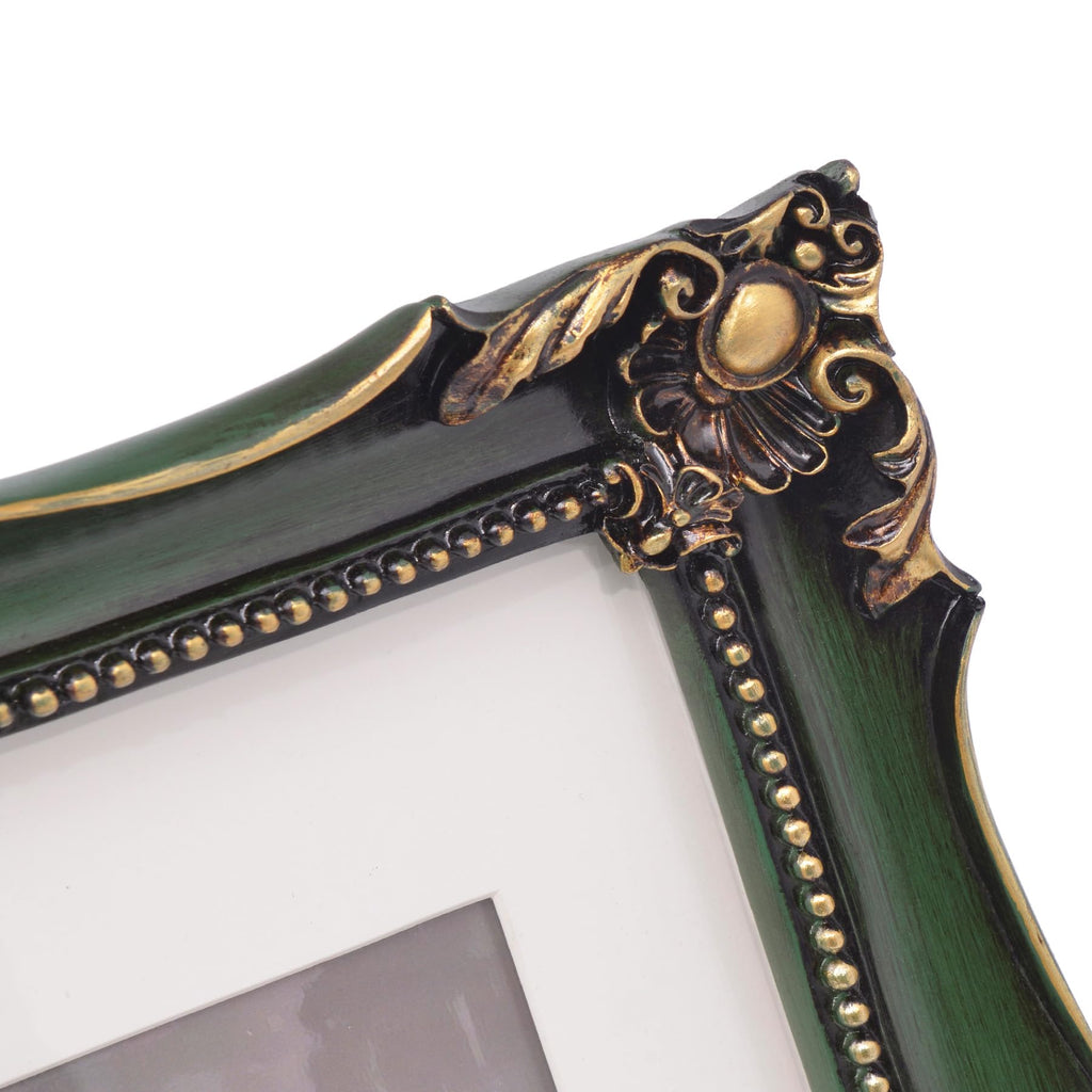 Vintage 11x14 Picture Frame with Embossed Flower, Green Ornate Frame for 11x14 or 8x10 Photos with White Mat