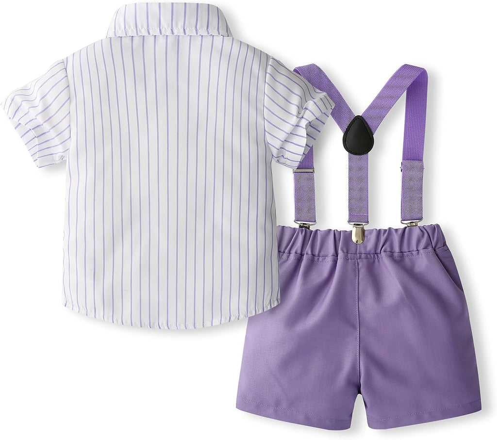 Toddler Baby Boy Clothes Suit Dress Clothes Bowtie Stripe Shirts + Suspender Shorts Gentleman Outfits