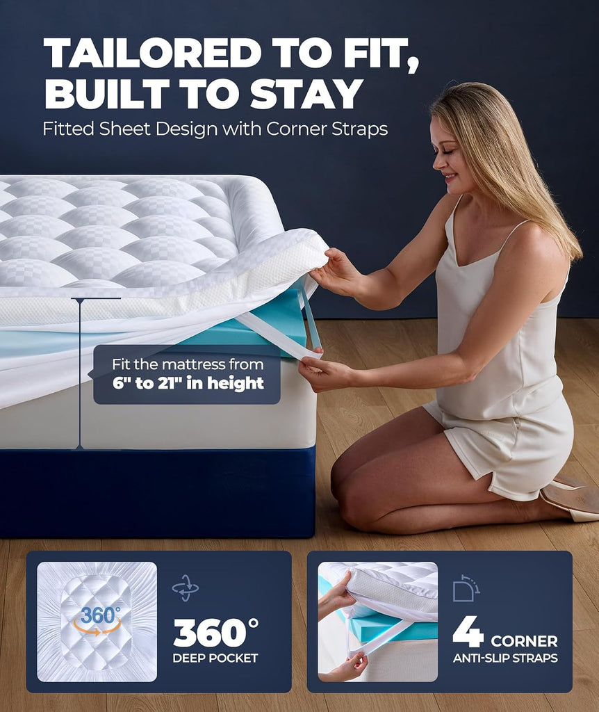 5 Inch Mega Support Memory Foam Full Size Mattress Topper for Pressure Relief, Dual Layer 2.5" Pillow Top Full