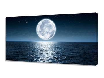 Wall Art Canvas Print Moon Sea Ocean Landscape 1 Panels Full moon Picture Painting Framed and Stretched Ready to Hang