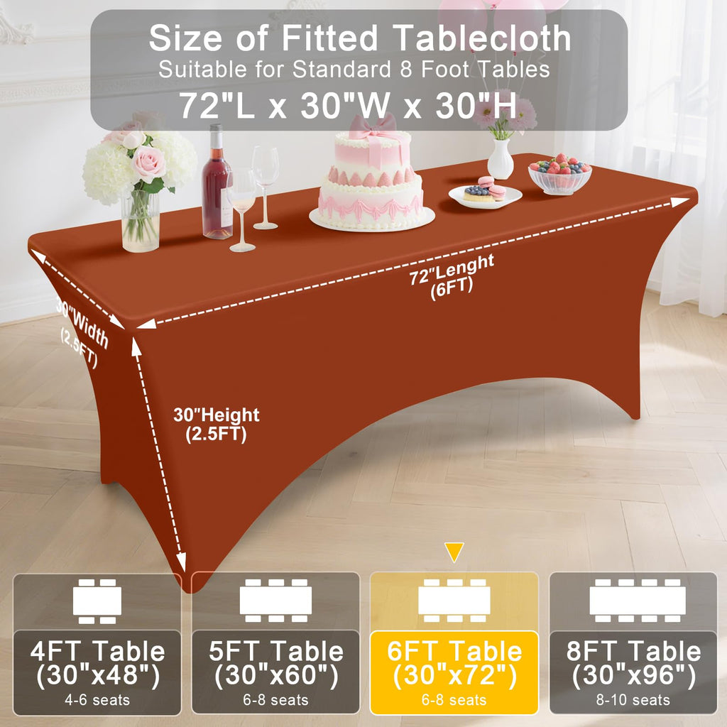 2 Pack Spandex Table Cloth 6FT, Elastic Fitted Terracotta Tablecloth
