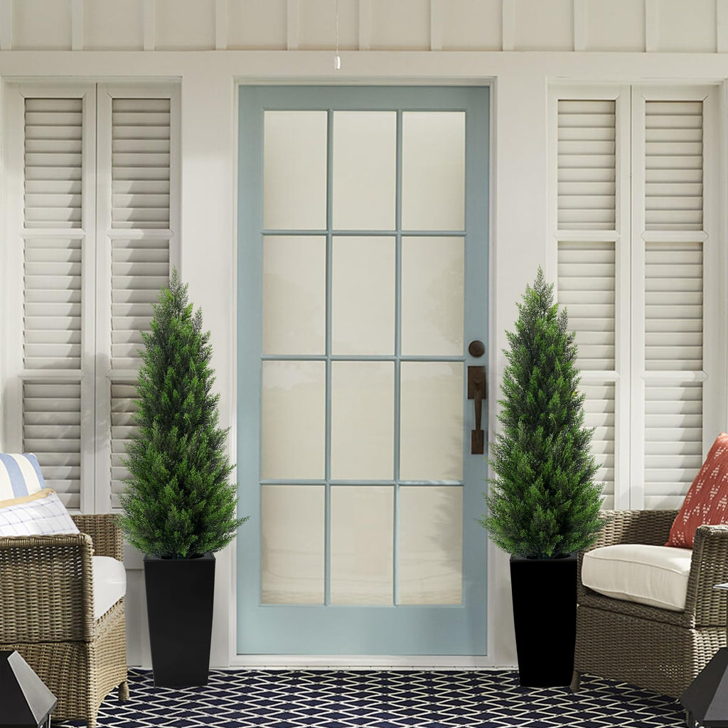 Artificial Cedar Trees for Outdoors, 5ft 2-Pack White Square Planter