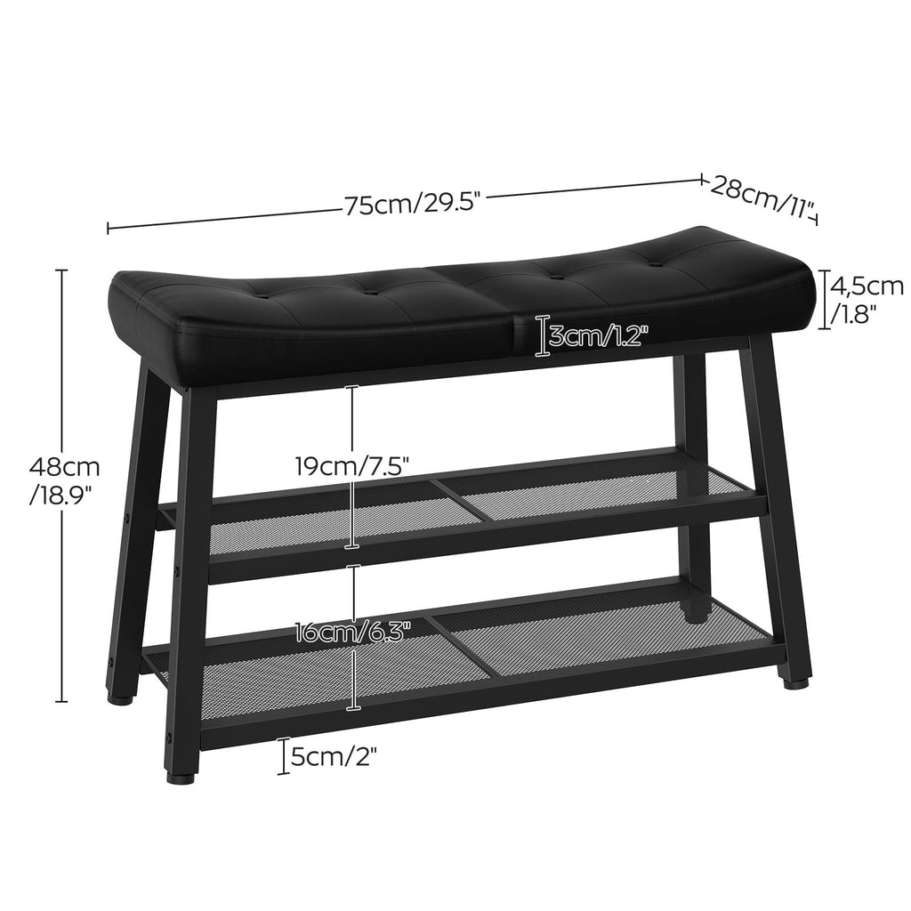 Shoe Bench, 3-Tier Shoe Rack, Entryway Bench with Storage and Cushion, Foyer, Bedroom, Black HX02BB