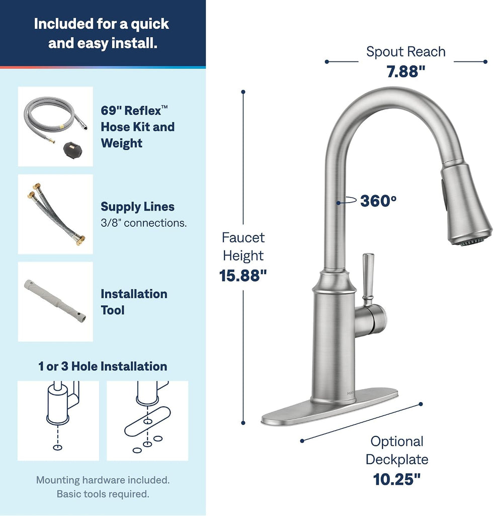 Conneaut One Handle Pulldown Kitchen Sink Faucet with Reflex Docking and Power Clean, Spot Resist Stainless, 87801SRS