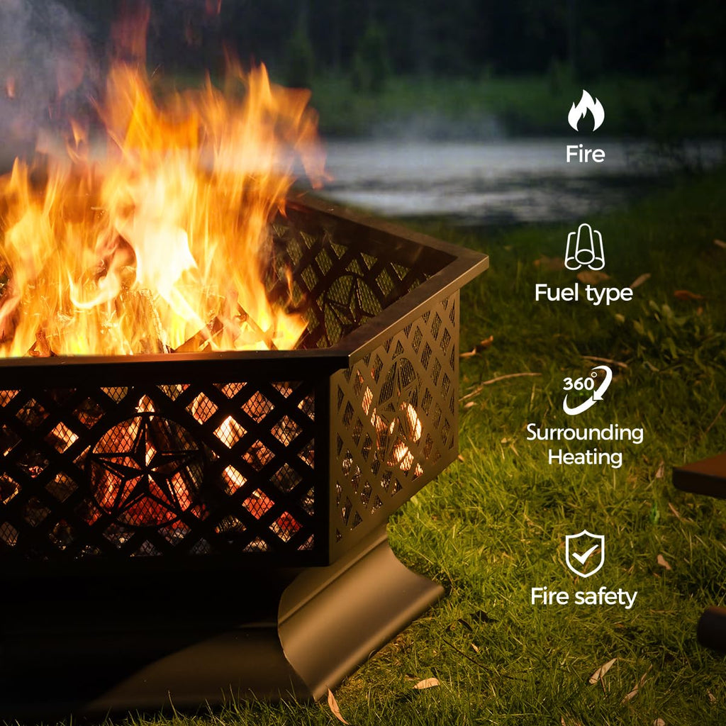 33 Inch Outdoor Fire Pit with Spark Screen Wood Burning