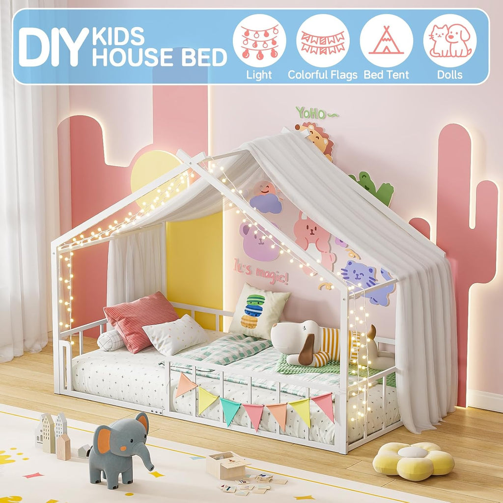 House Shape Bed Frame Montessori House Bed with High Rails