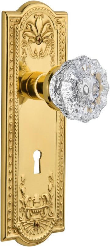 Meadows Plate with Keyhole Crystal Glass Knob, Passage - 2.375", Unlacquered Brass