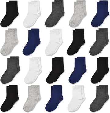Kids Crew Socks, 20 Pairs Mid Cut Socks for Kids