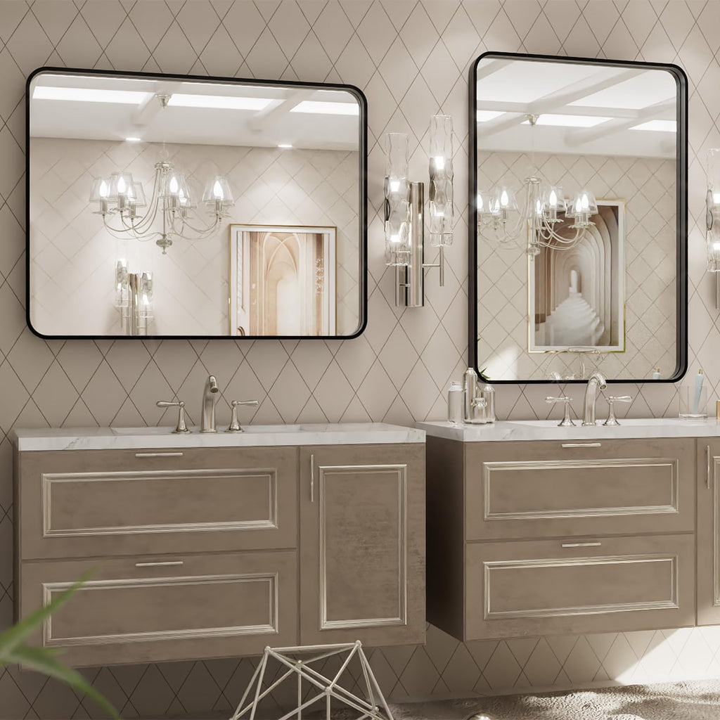 24X32 Inch Black Metal Framed Bathroom Mirror