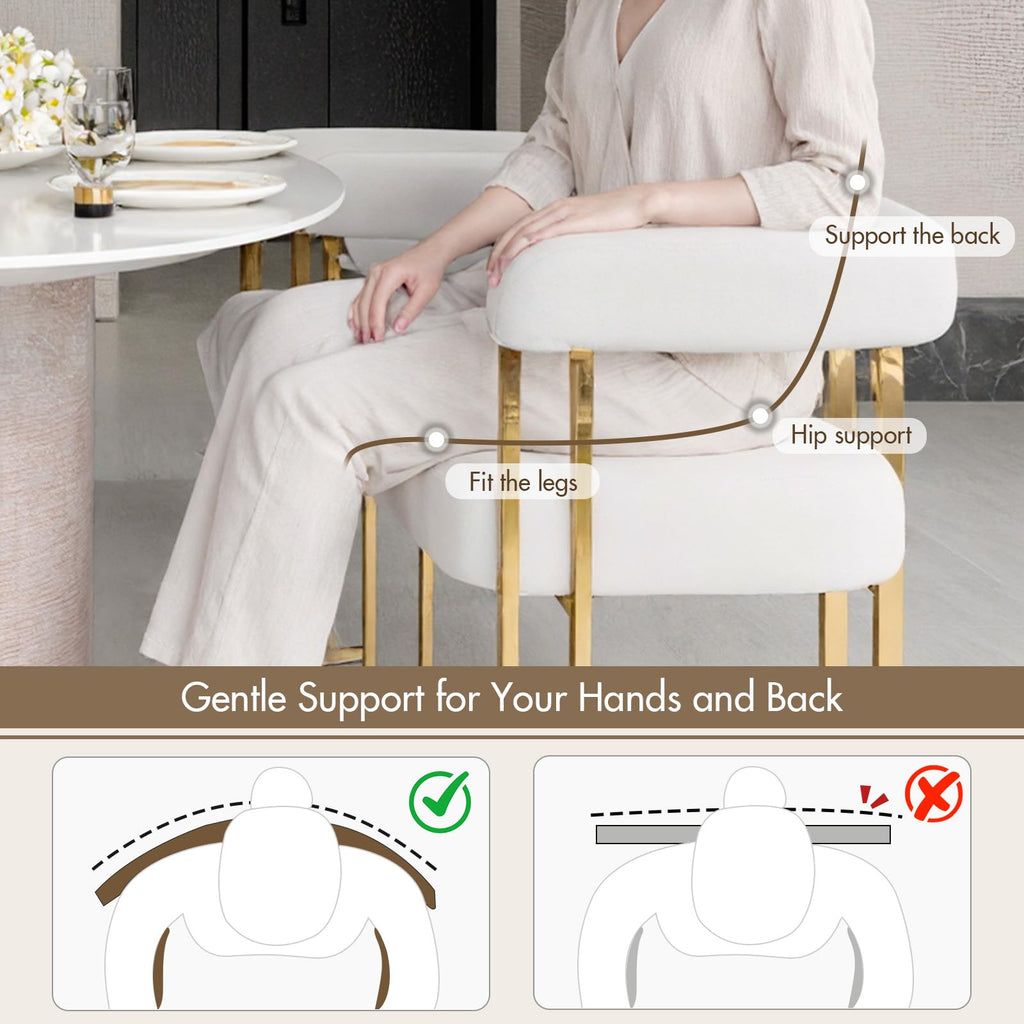 Set of 4 Modern Beige Velvet Dining Chairs with Gold Chrome Legs