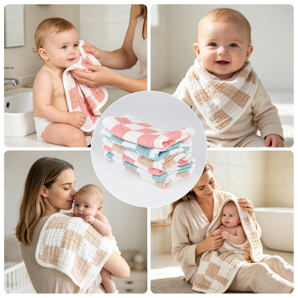 Muslin Burp Cloths 20"x10" Baby Burp Cloths 5-Pack(5, Coffee & Pink)