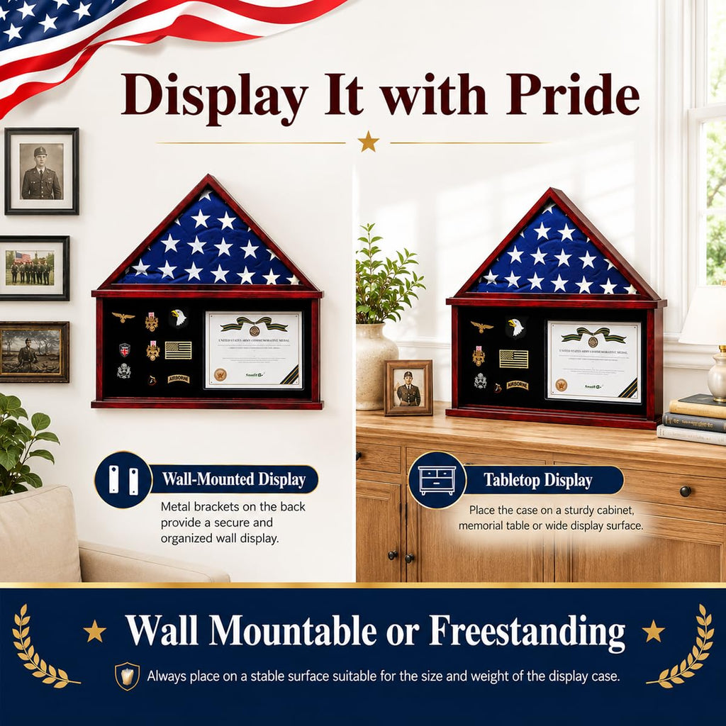 Flag Display Case Large Military Shadow Box for a Folded 5'x9.5' Flag