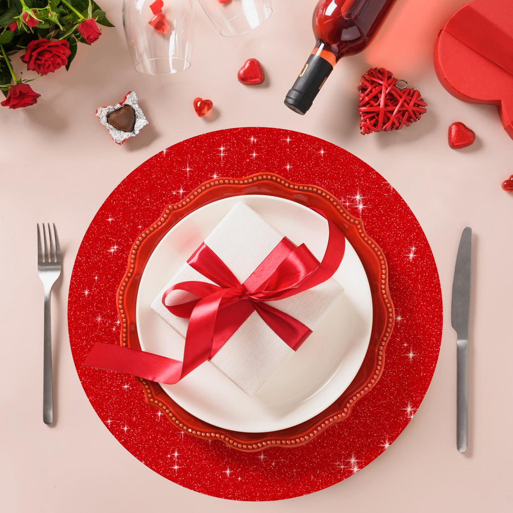 50 PCS Red Paper Placemats Round Place Mat Glitter Disposable Paper Charger Doilies Tablemats for Christmas