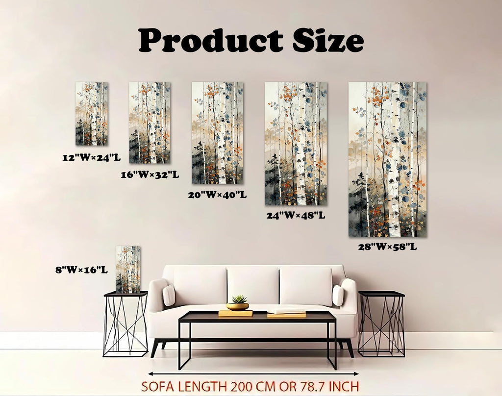 Birch Tree Canvas Wall Art Vertical Forest Watercolor Painting, Modern Nature Canvas Prints, Green Bathroom Decor