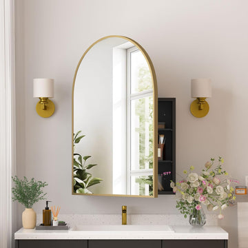 Medicine Cabinets , Gold Arched Medicine Cabinet Recessed or Surface Wall-Mounted,Modern Bathroom Vanity Mirror with