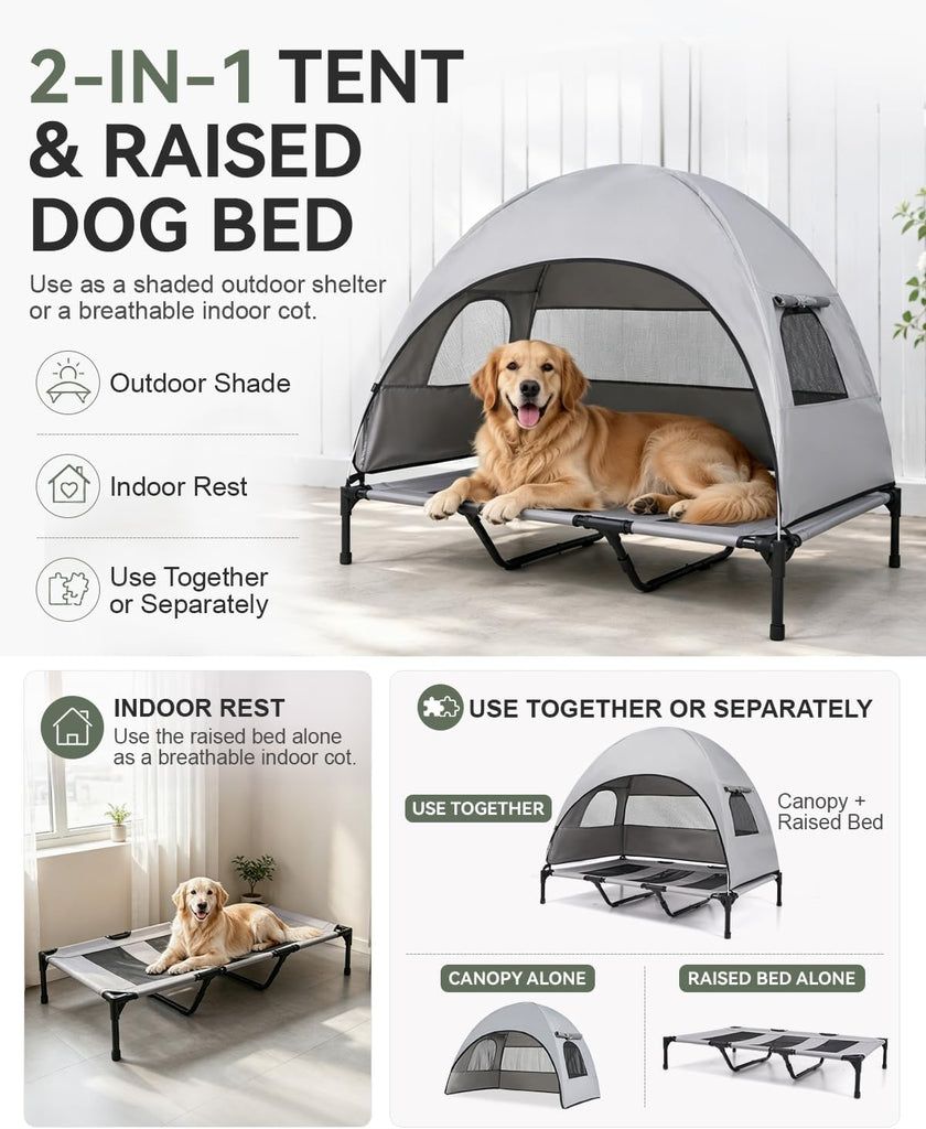 2-in-1 Elevated Dog Bed with Removable Canopy, (Large, 49x32x43in).