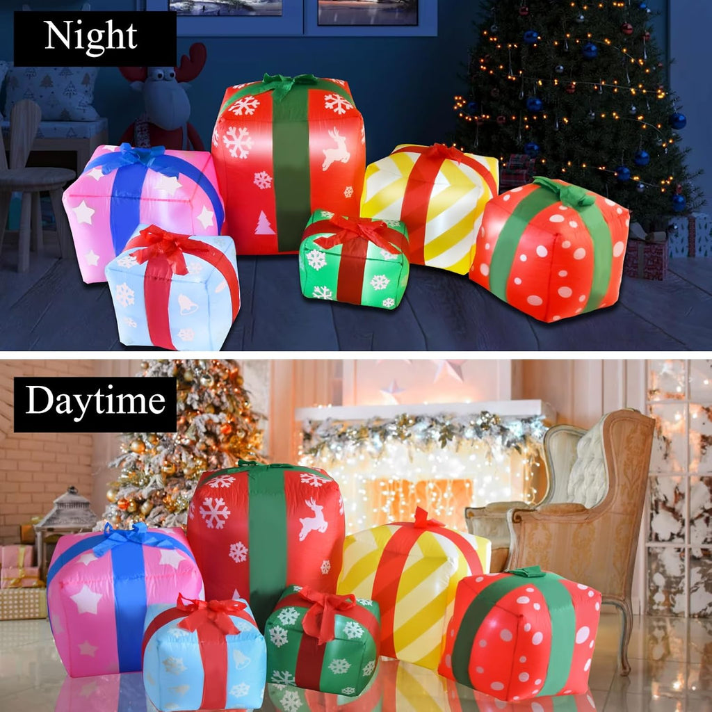 8 FT Inflatable with 6 Multicolor Gift Boxes, Christmas Blow-up Yard Decorations Build in LED for Xmas Party Indoor