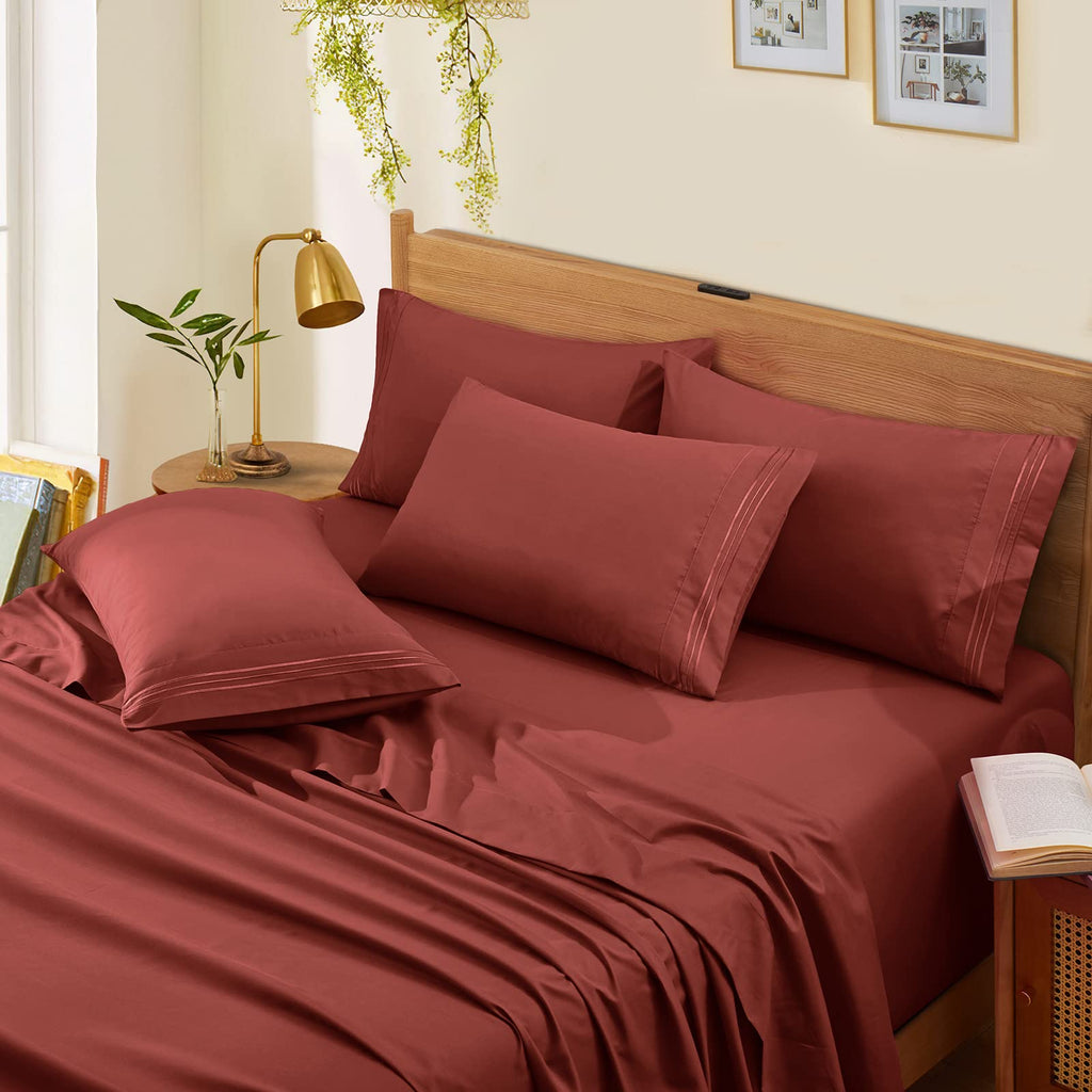 Extra Deep Pocket King Sheets Rust, 6 Pieces Sheet Set