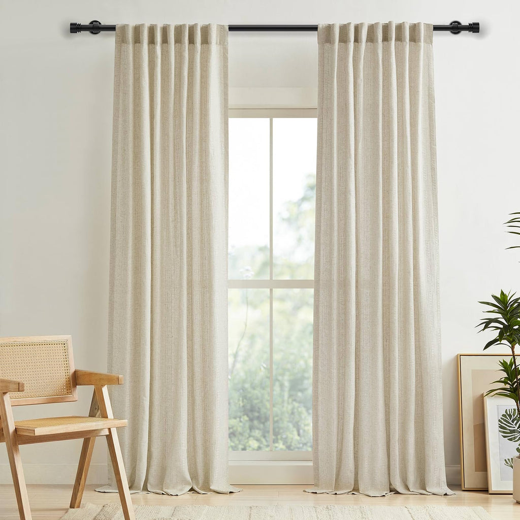 70 Inches Curtain Rods for Windows, 1" Diameter Heavy Duty Black Drapery Rod - All Metal Adjustable Length, Sturdier