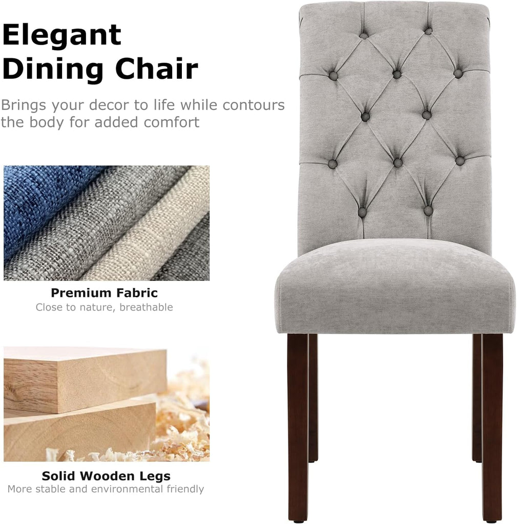 Button Tufted Dining Chairs Set of 2, Parsons Upholstered Fabric Dining Room Chairs Kitchen Chairs with Wood Legs and