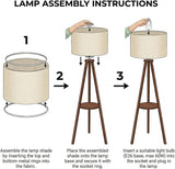 Modern Floor Lamp with White Drum Shade, Wood and Metal Construction, Adjustable Height