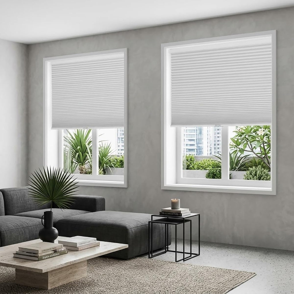 No Drill Blackout Cellular Shades, Cordless Honeycomb Blinds, Black Out Blinds for Indoor Windows, Heat Blocking