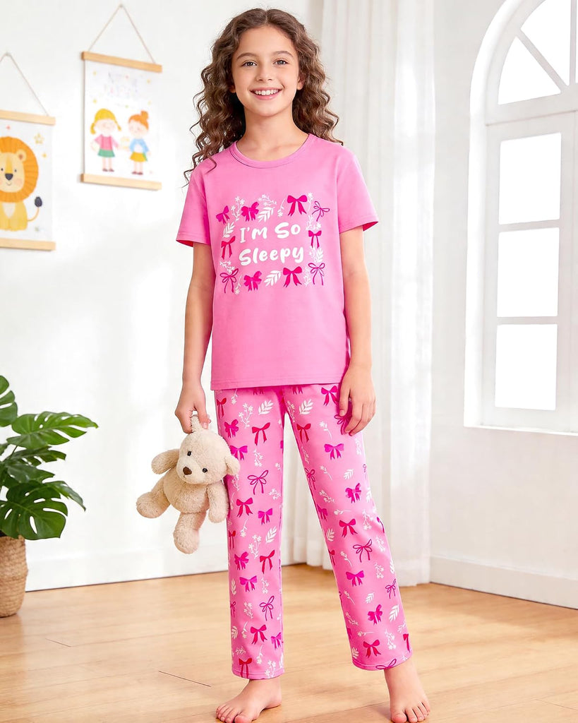 Girls Pajamas Short Sleeve Pants Pjs for Big Girls Sleepwear Kids Clothes Sets Cute Soft Loungewear