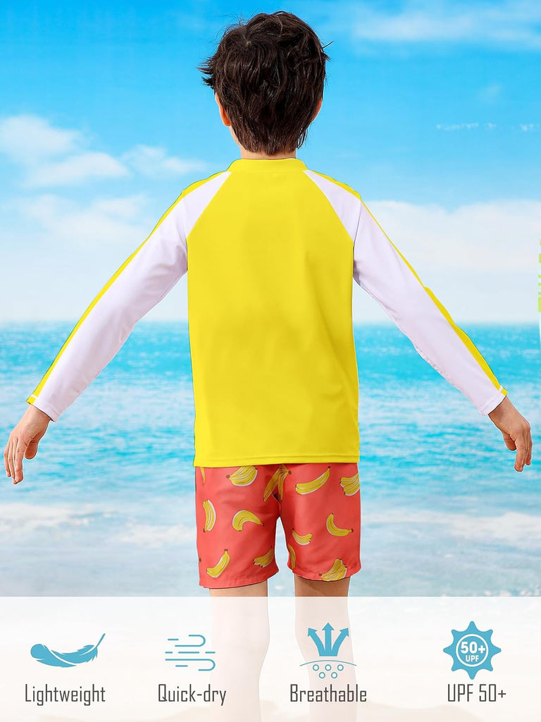 Boys Two Piece Swim Set Zipper Rash Guard Swimsuits Bathing