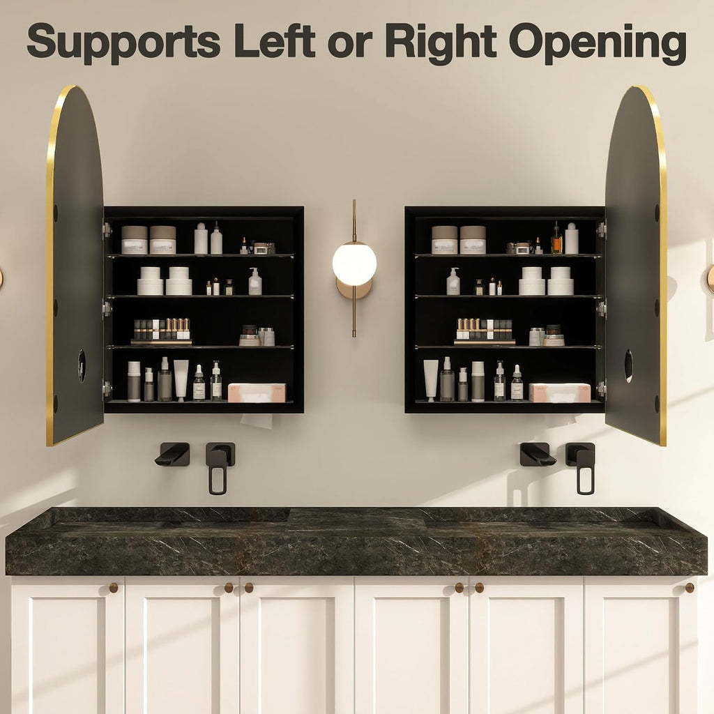 Arched Medicine Cabinet Mirror No Assembly Needed Bathroom Mirror with Storage Recessed or Surface Mount Options
