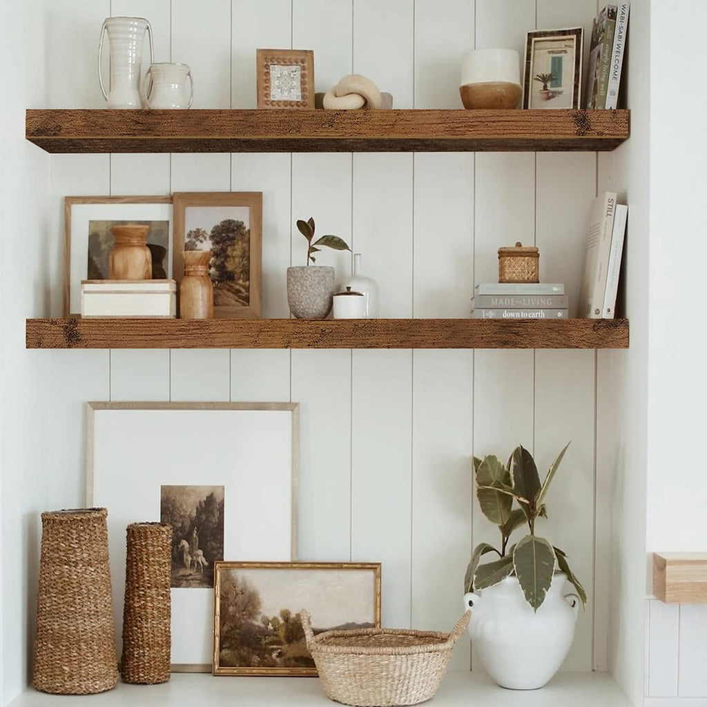 Long Floating Shelves for Wall (Brown, Set of 2, 35.4")
