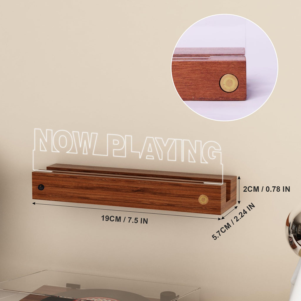 Now Playing Vinyl Record Wall Mount, Vinyl Wall Mount with 16 Changing Color Lights, Wooden Acrylic Holder for LP